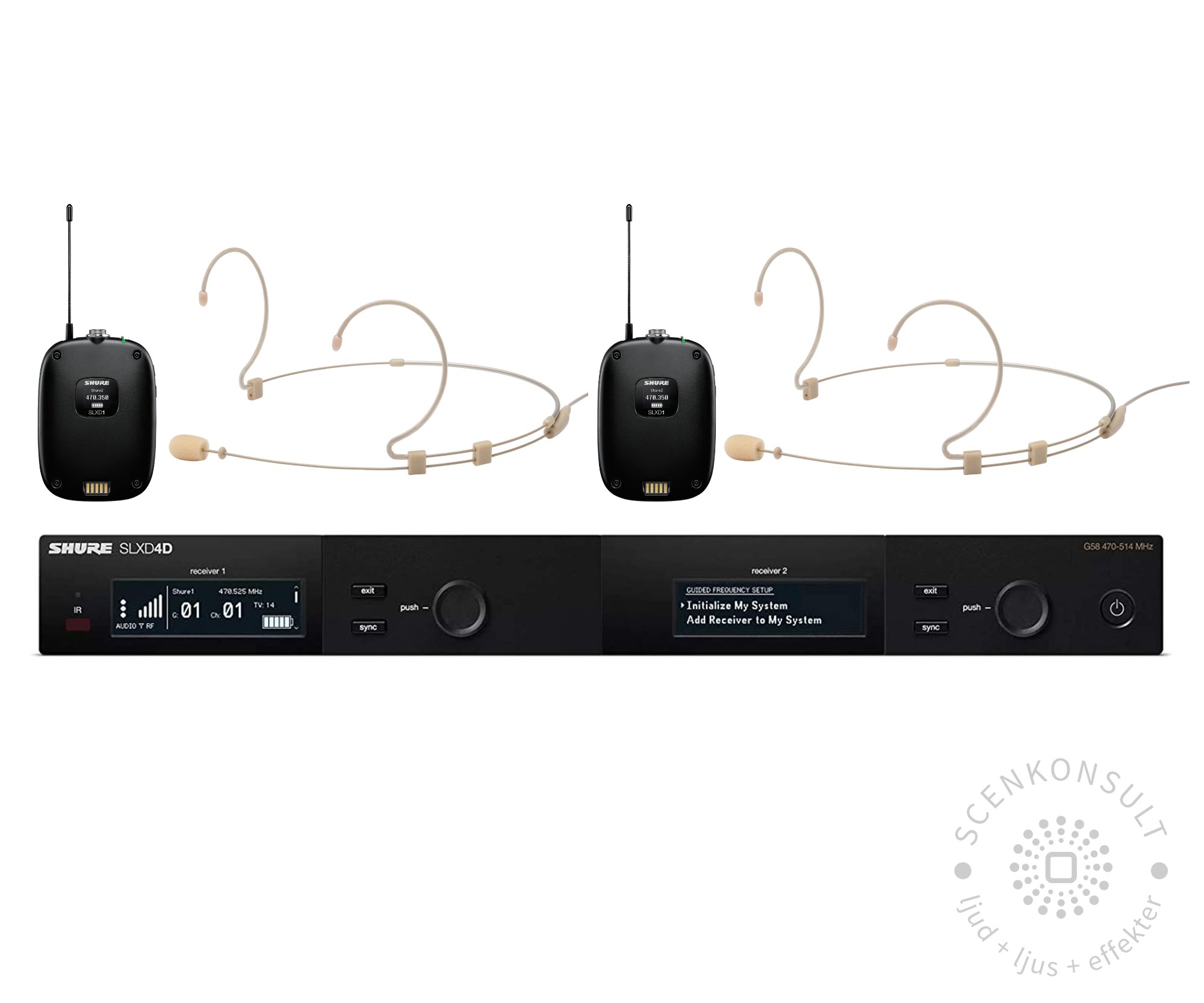 Shure SLXD – trådlöst system, 2 lågprofil headset