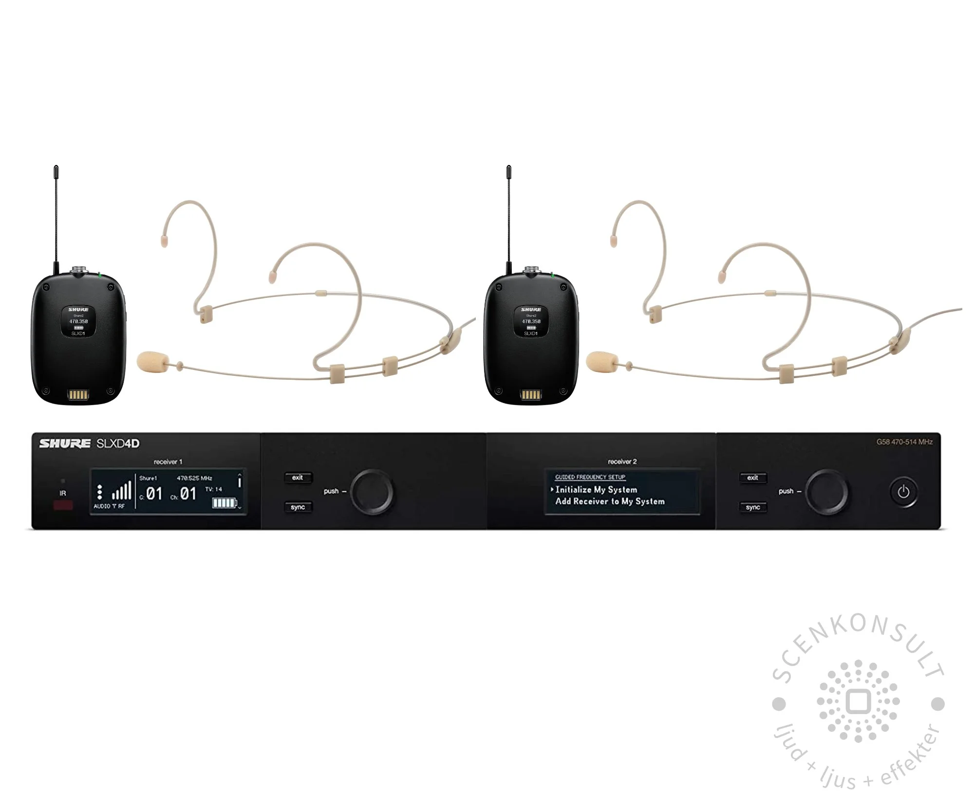 Shure SLXD – trådlöst system, 2 lågprofil headset