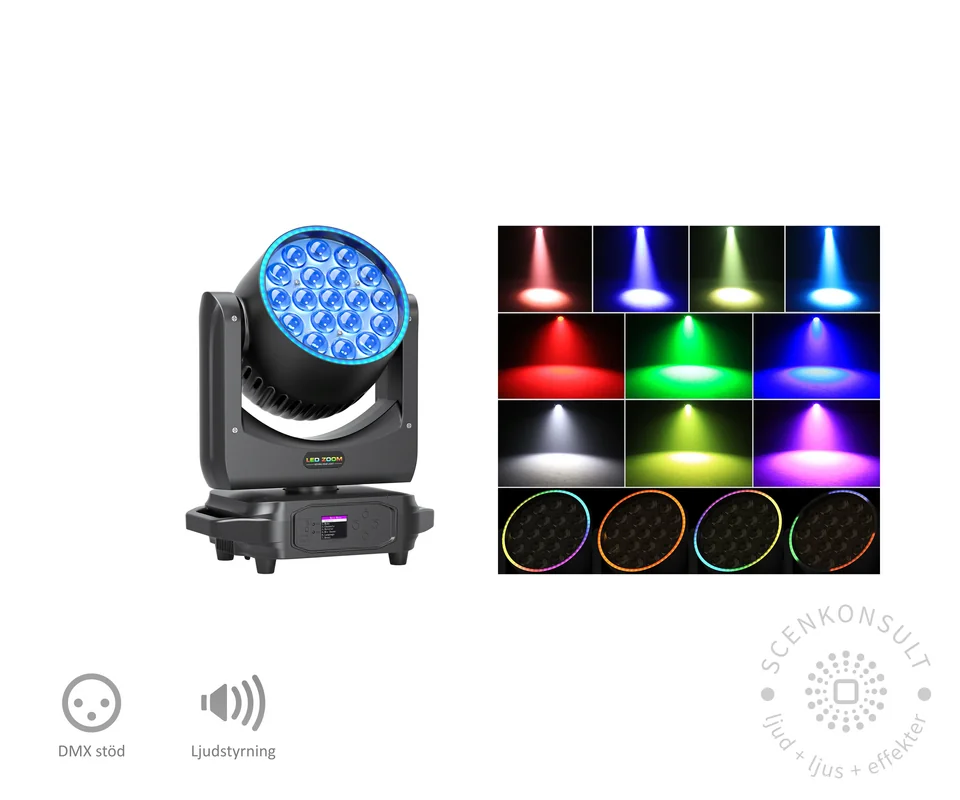 Moving Head Wash (19×8W + 60×0,2W RGB)