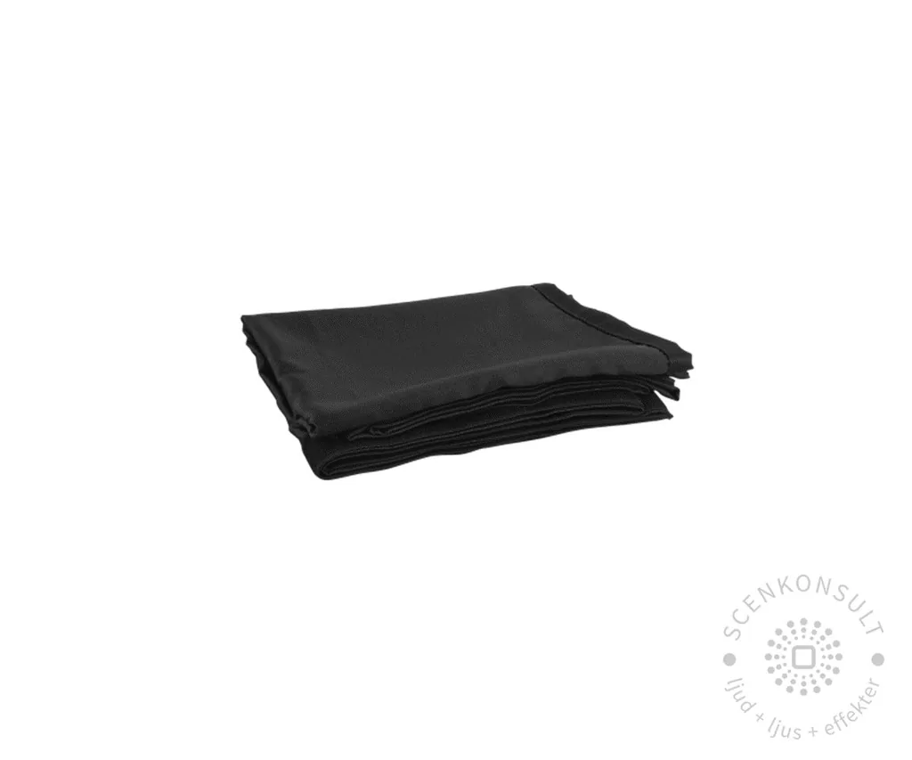 Svart scenmolton 300 g/m², 3500 mm bred × 2500 mm hög, med kardborrband för pipe & drape